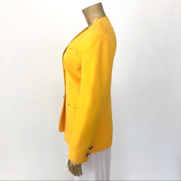 VINTAGE JACQUELINE FERRAR BRIGHT YELLOW 3-BUTTON BLAZER 6 - Picture 2 of 6